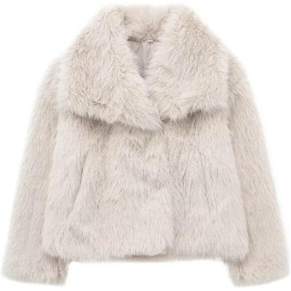 Women's Faux Fur Coat Long Sleeve Fluffy Jacket Apricot - Picture 1 of 7